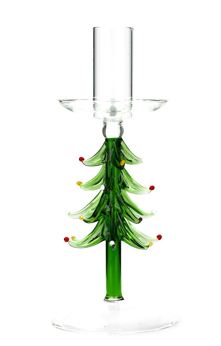 Ljusstake - Julgran - Gran - Glas - Ø8x19 cm - 3