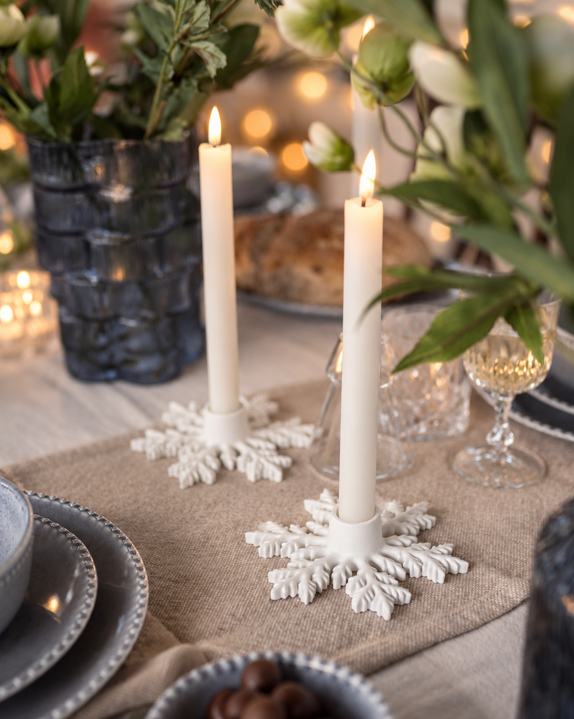 Ljusstake  - Snöflinga - Vit - Poly - 15x4 cm - 1 styck - 3