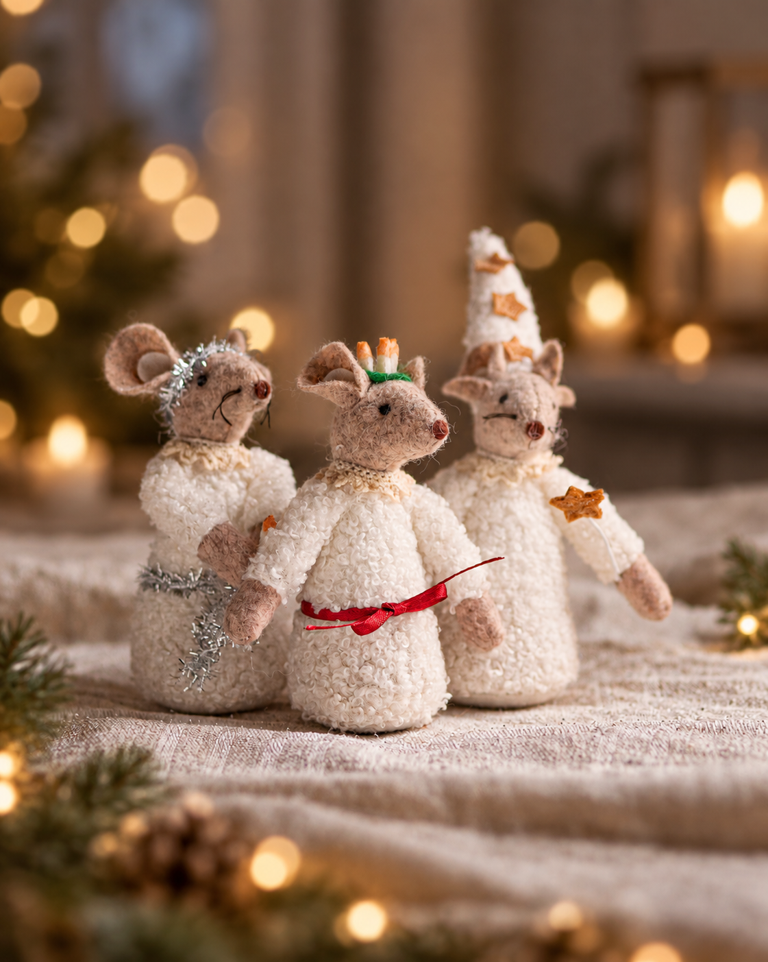 Mice Lucia procession - 9x7x13 cm - Lucia/Maid/Star boy