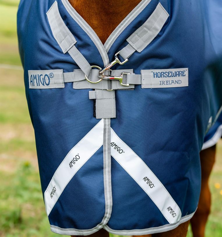 Horseware Amigo Bravo 12 Plus Bundle Turnout 50g Horse Rug, 100g + 200g Liners – Navy/Titanium Grey & Silver - Practical