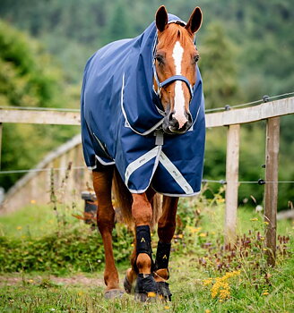 Horseware Amigo Bravo 12 Plus Bundle Turnout 50g Horse Rug, 100g + 200g Liners – Navy/Titanium Grey & Silver