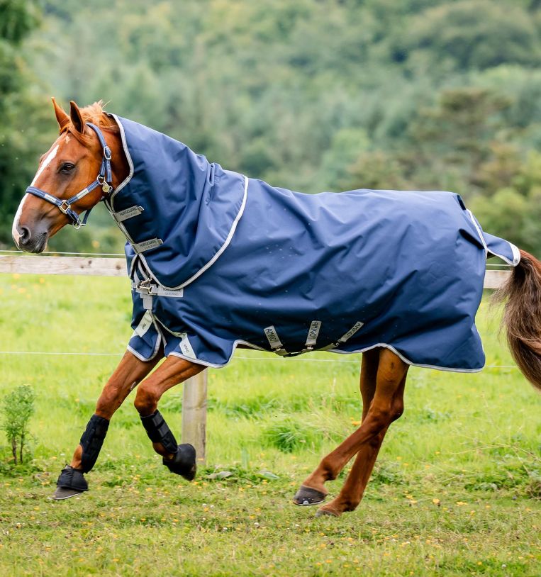 Horseware Amigo Bravo 12 Plus Bundle Turnout 50g Horse Rug, 100g + 200g Liners – Navy/Titanium Grey & Silver - Waterproof
