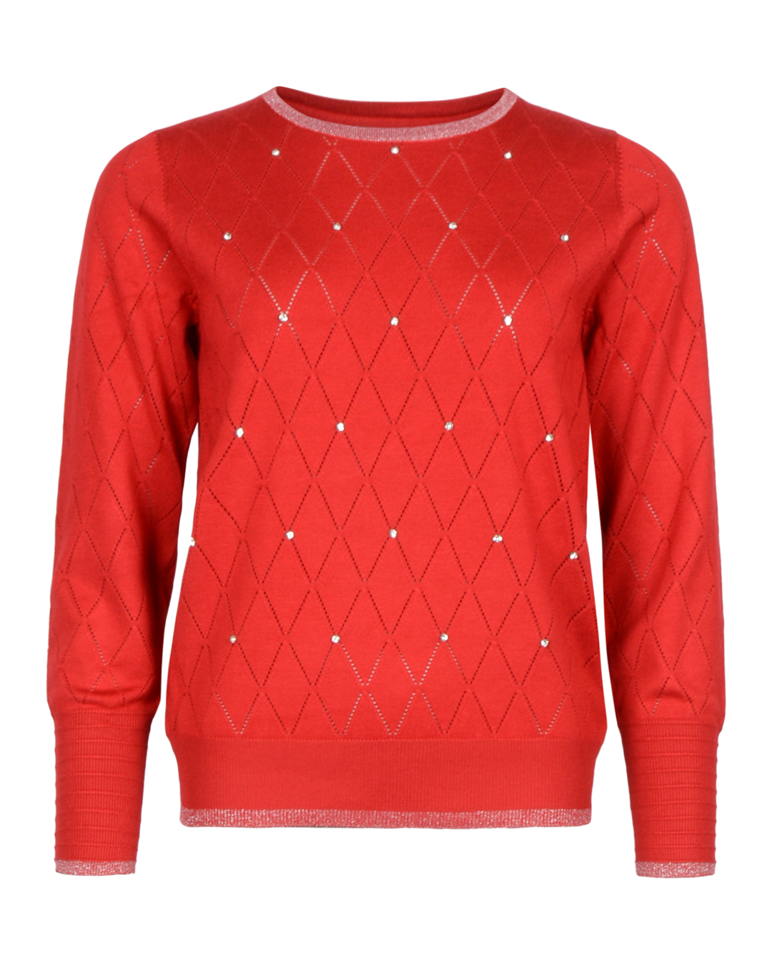 Jumper rutstickad med strass röd