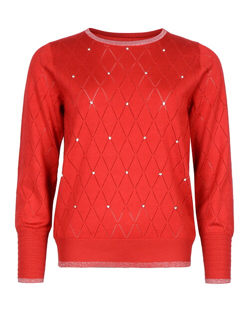 Jumper rutstickad med strass röd
