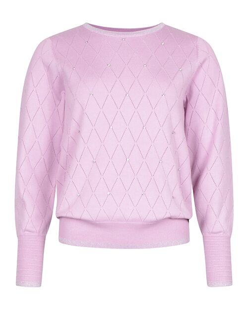 Jumper rutstickad med strass rosa