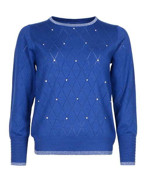 Jumper rutstickad med strass mörk kornblå