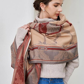 Shawl AWST Intl Baroque Horses Tan