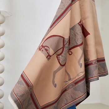 Shawl AWST Intl Baroque Horses Tan