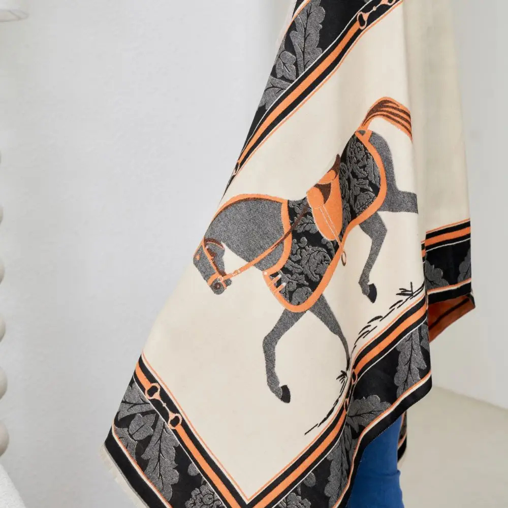Shawl AWST Intl Baroque Horses Black - 3