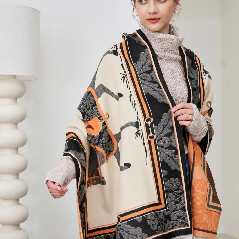 Shawl AWST Intl Baroque Horses Black - 4