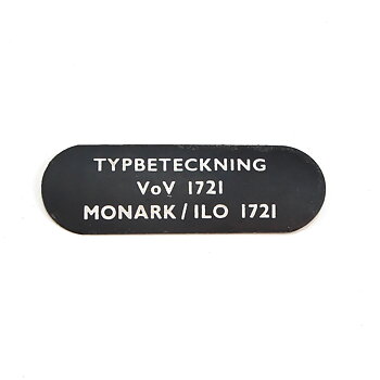 Typeskilt VoV 1721 Monark NOS