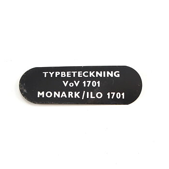 Typeskilt VoV 1701 Monark NOS