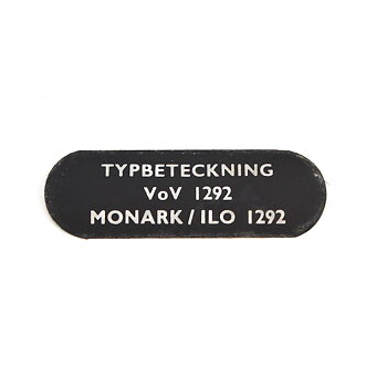 Typeskilt VoV 1292 Monark NOS