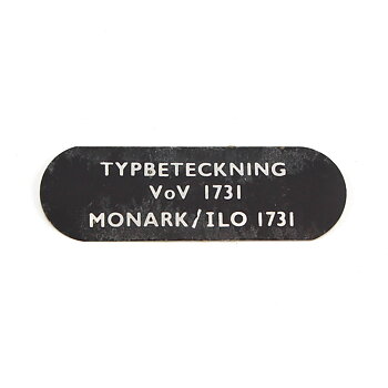 Typeskilt VoV 1731 Monark NOS