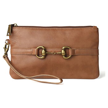 Clutch Bag Leather AWST Intl Snaffle Bit Brown