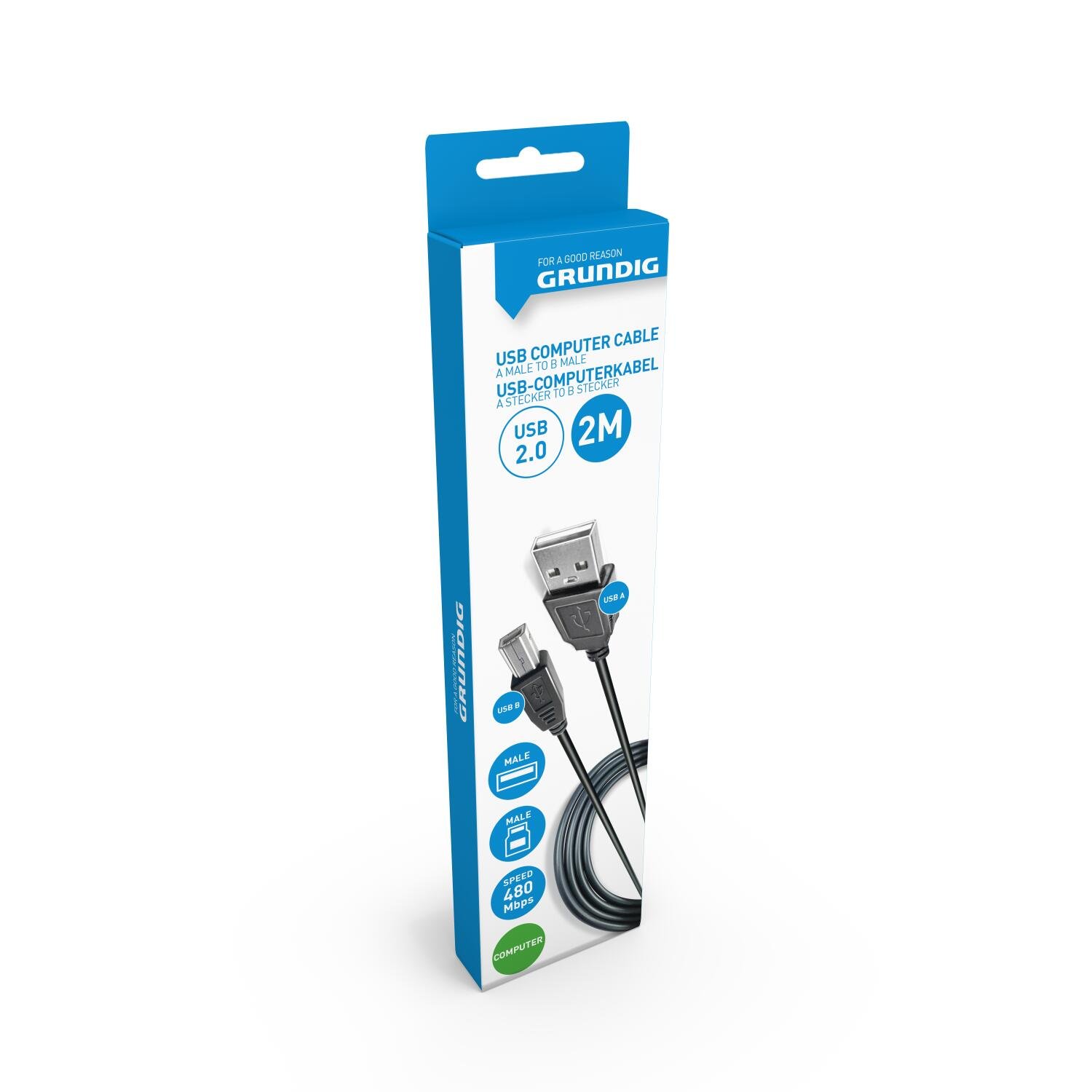 USB-A till USB-B 2.0 kabel 2m