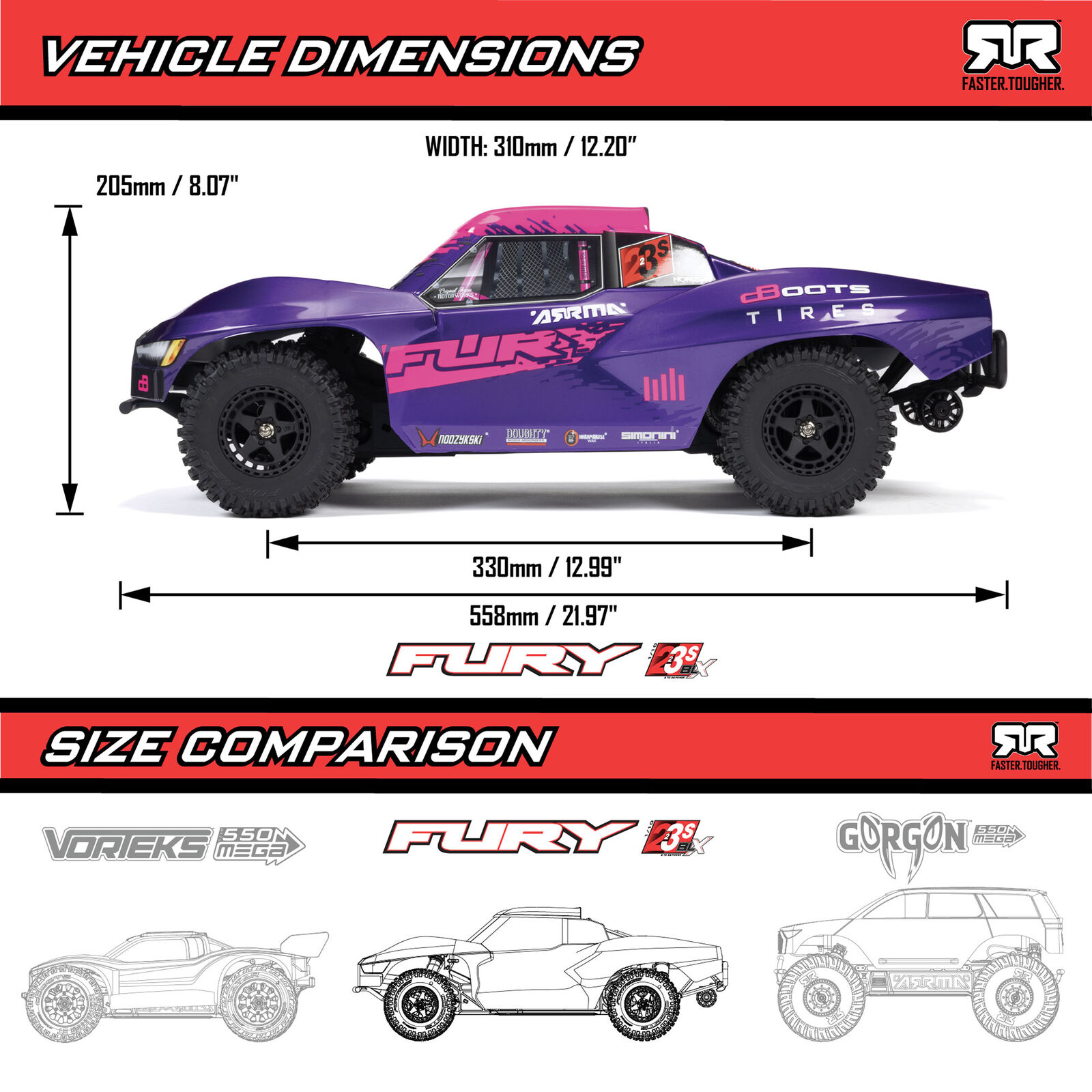 Arrma ARA3521T2 1/10 FURY 223S DSC 2WD RTR Brushless Short Course Truck, Green - 18