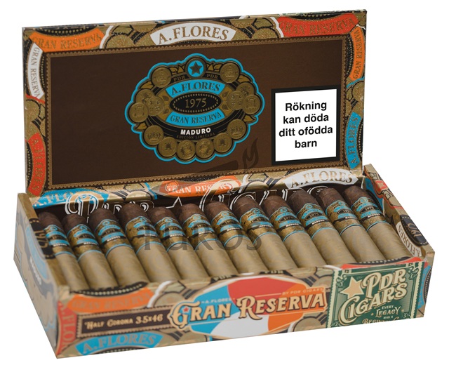 PDR A. Flores 1975 Gran Reserva Maduro Half Corona Cigarrlåda 24-pacl