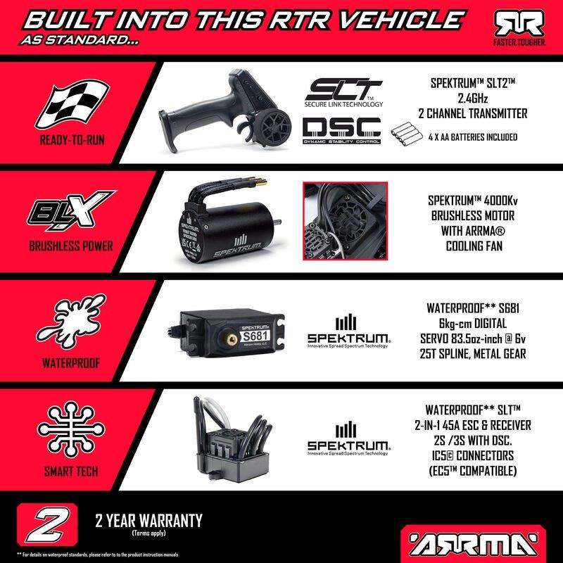 ARRMA 1/10 QUAKE 223S DSC 2WD RTR Brushless Monster Truck, Green - 24