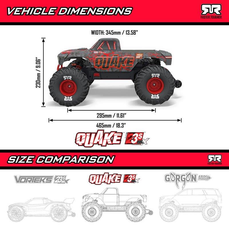 ARRMA 1/10 QUAKE 223S DSC 2WD RTR Brushless Monster Truck, Green - 23