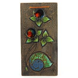 Dagny Petrusson (1950s) Wall Plaque with Snail and Rose Hips Decor 25 cm