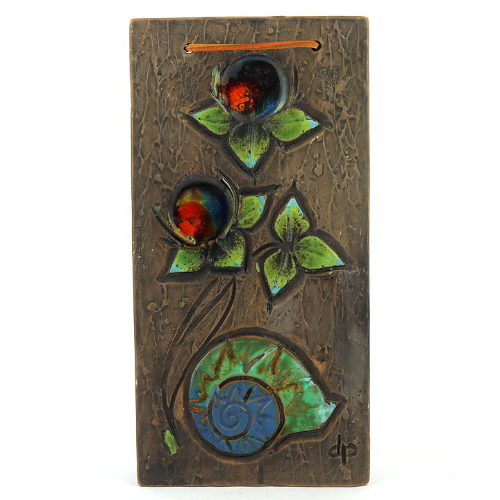Dagny Petrusson (1950s) Wall Plaque with Snail and Rose Hips Decor 25 cm