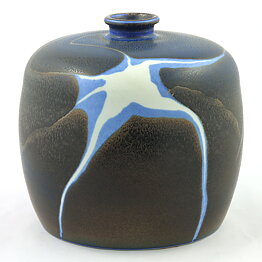 Claes Thell (1987) Majestic Unique Vase with Brown/Blue/White Haresfur Glaze 20 cm