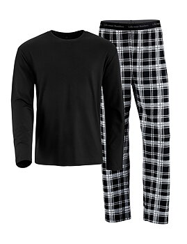 Rutiga pyjamasbyxor och svart tröja i bambu - herr