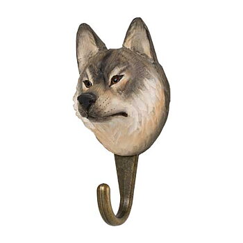 Hand-carved hook Grey Wolf