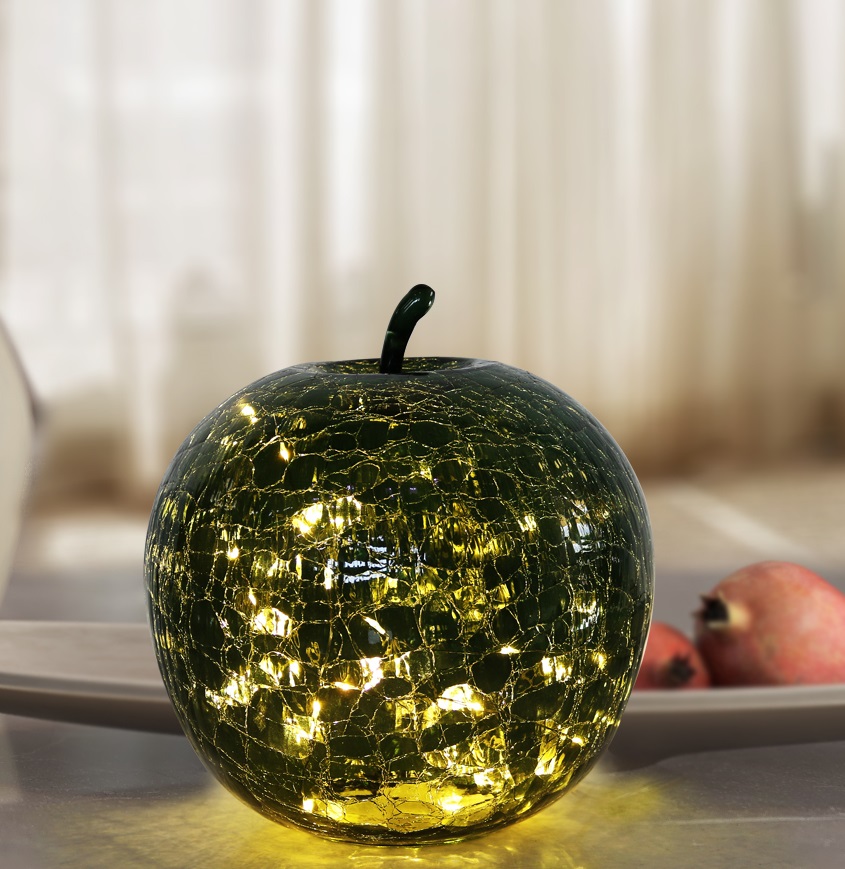 Äpple i grönt glas LED- belysning och timer 22 cm