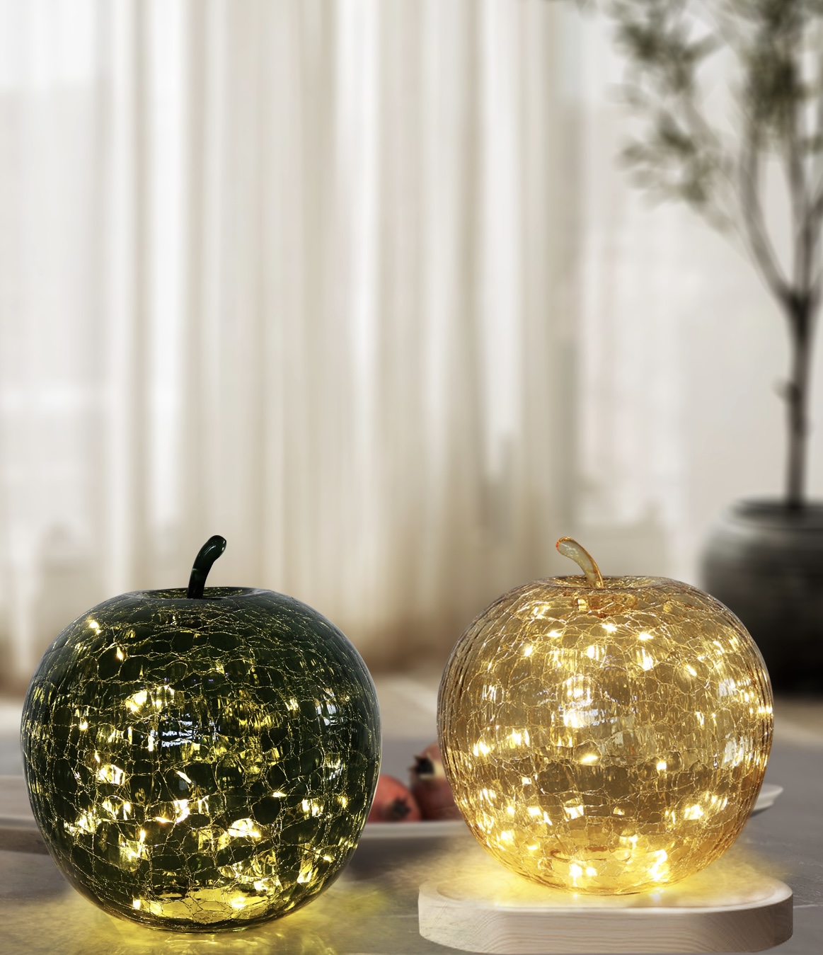 Äpple i grönt glas LED- belysning och timer 22 cm - 3