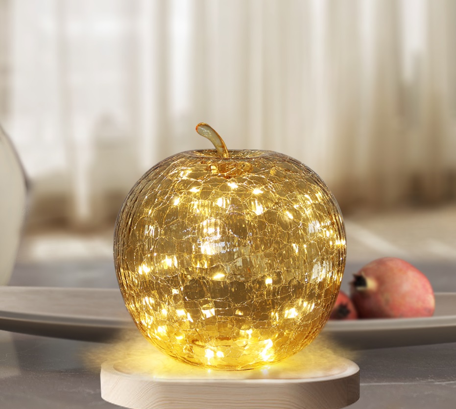 Äpple i beige glas LED- belysning och timer 22 cm