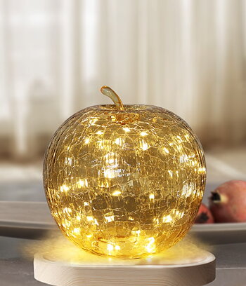 Äpple i beige glas LED- belysning och timer 22 cm