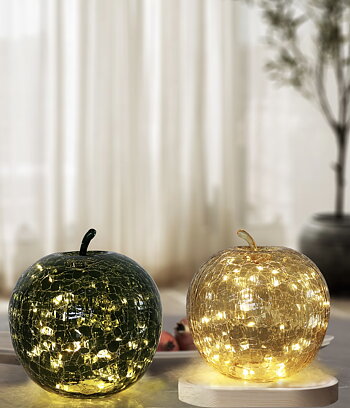 Äpple i beige glas LED- belysning och timer 22 cm