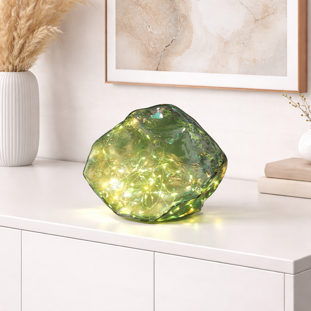 Sten i grönt glas LED- belysning och timer