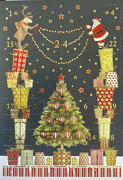 Adventskalenderkort - Santa & Reindeer Decorating a Christmas Tree