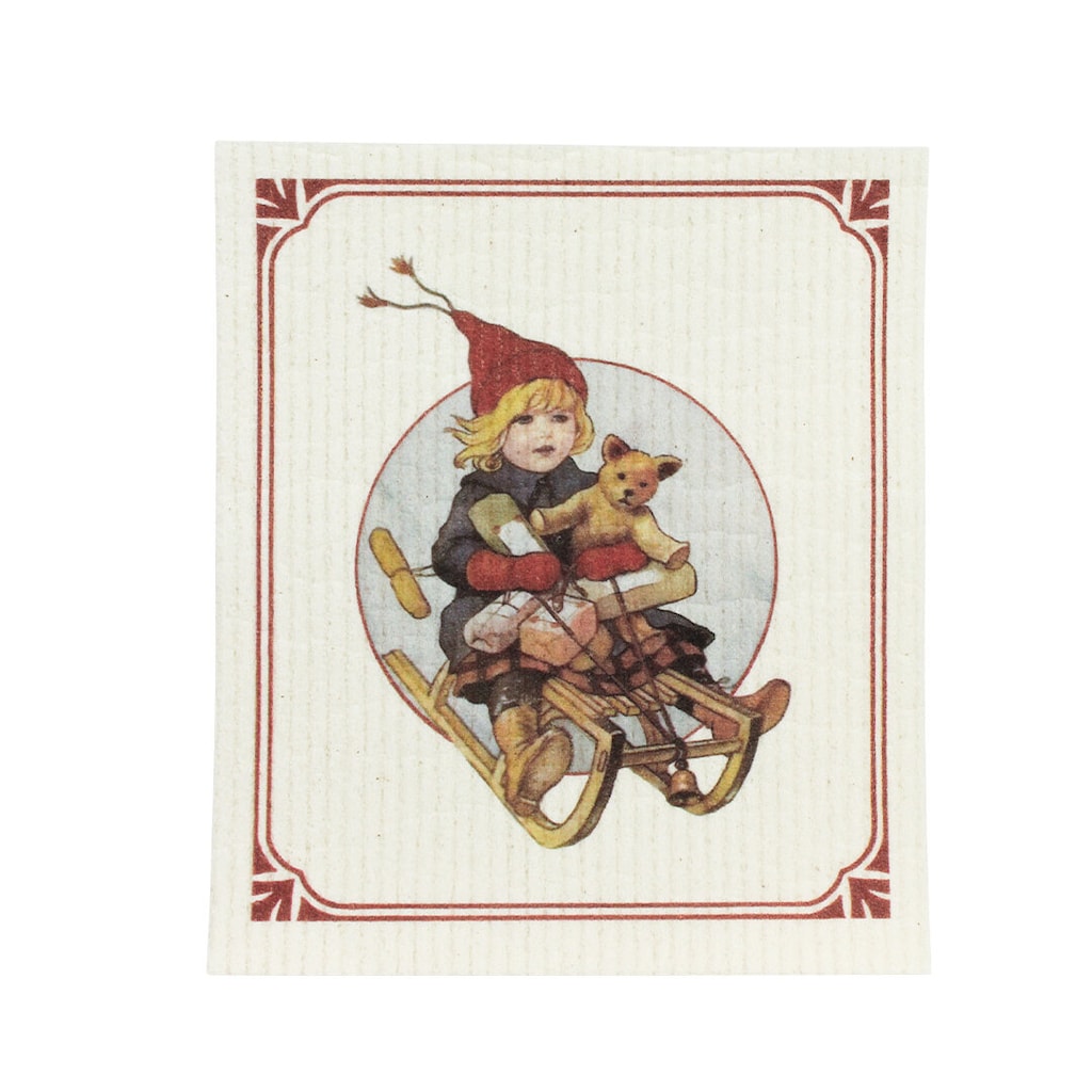Dishcloth Christmas motif Sledge 17 x 20 cm