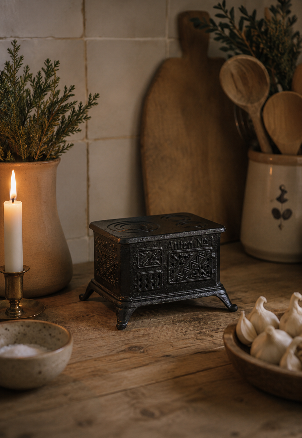Small Kitchen Stove/Candle Holder for Tealights Black Cast Iron - 7