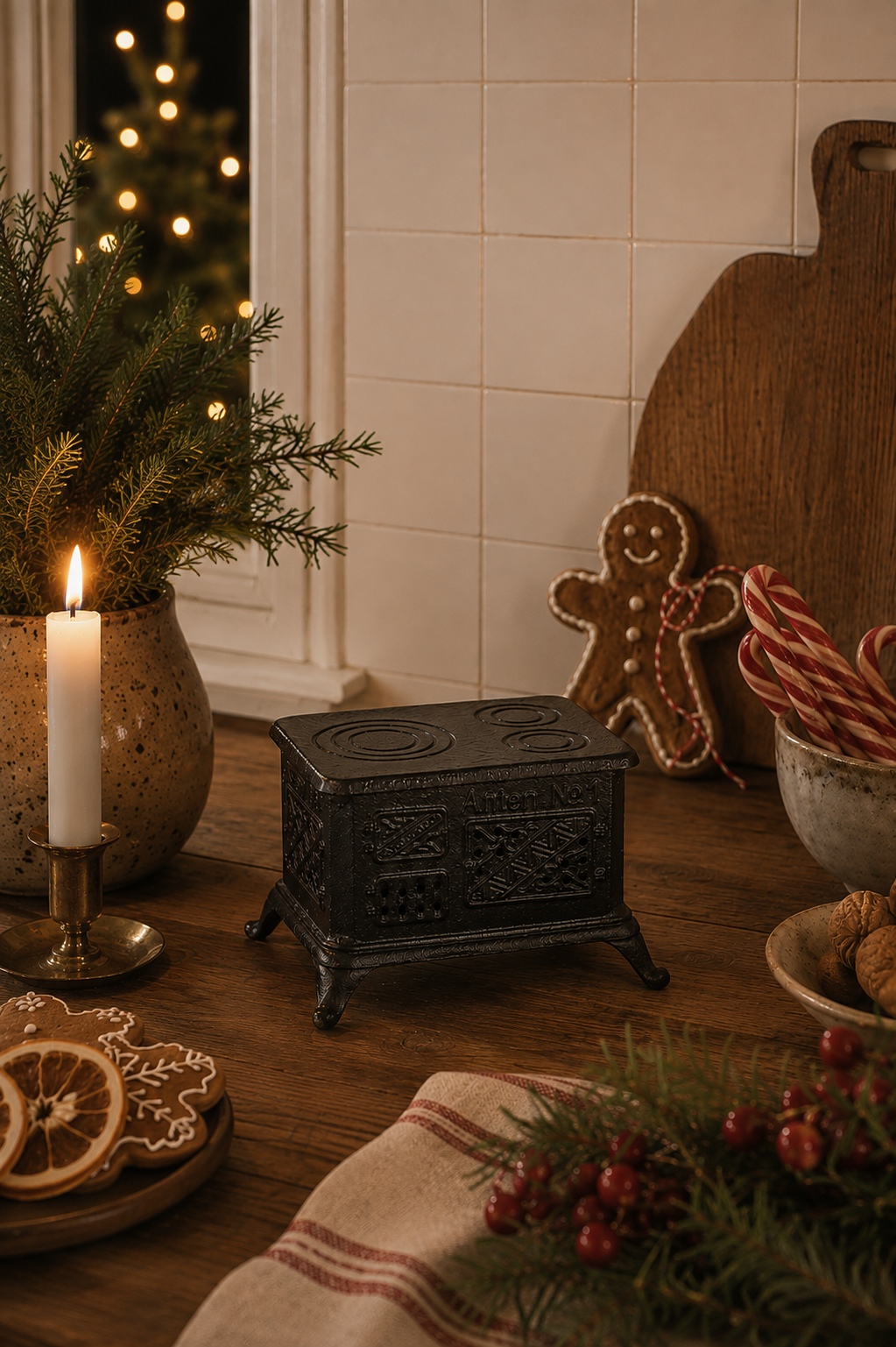 Small Kitchen Stove/Candle Holder for Tealights Black Cast Iron - 8