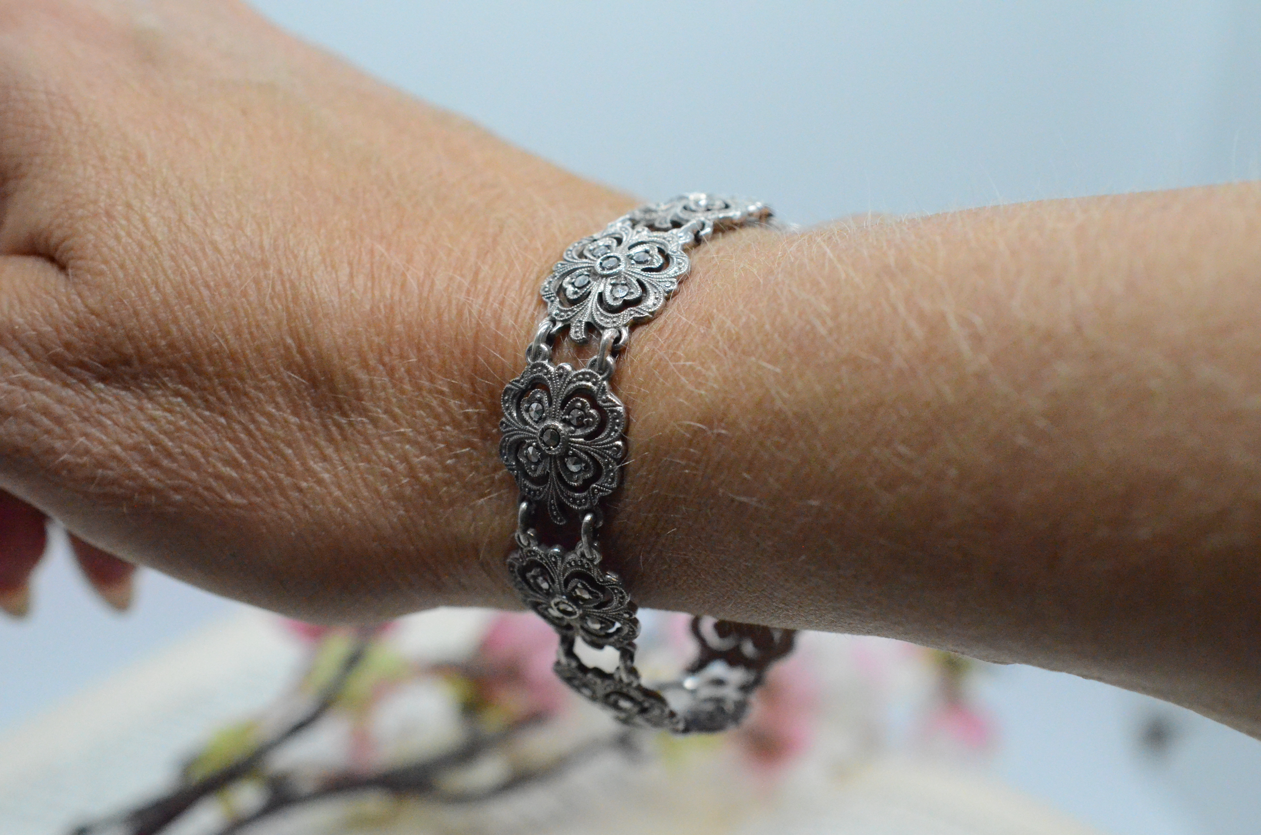 Vintage silver bracelet with marcasites - 3