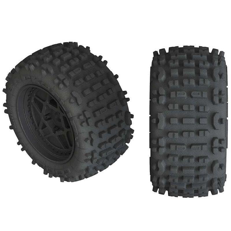 ARRMA1/10 dBoots Backflip LP Fr/Re 3.8 Pre-Mounted Tires, 17mm Hex, Black (2):4S