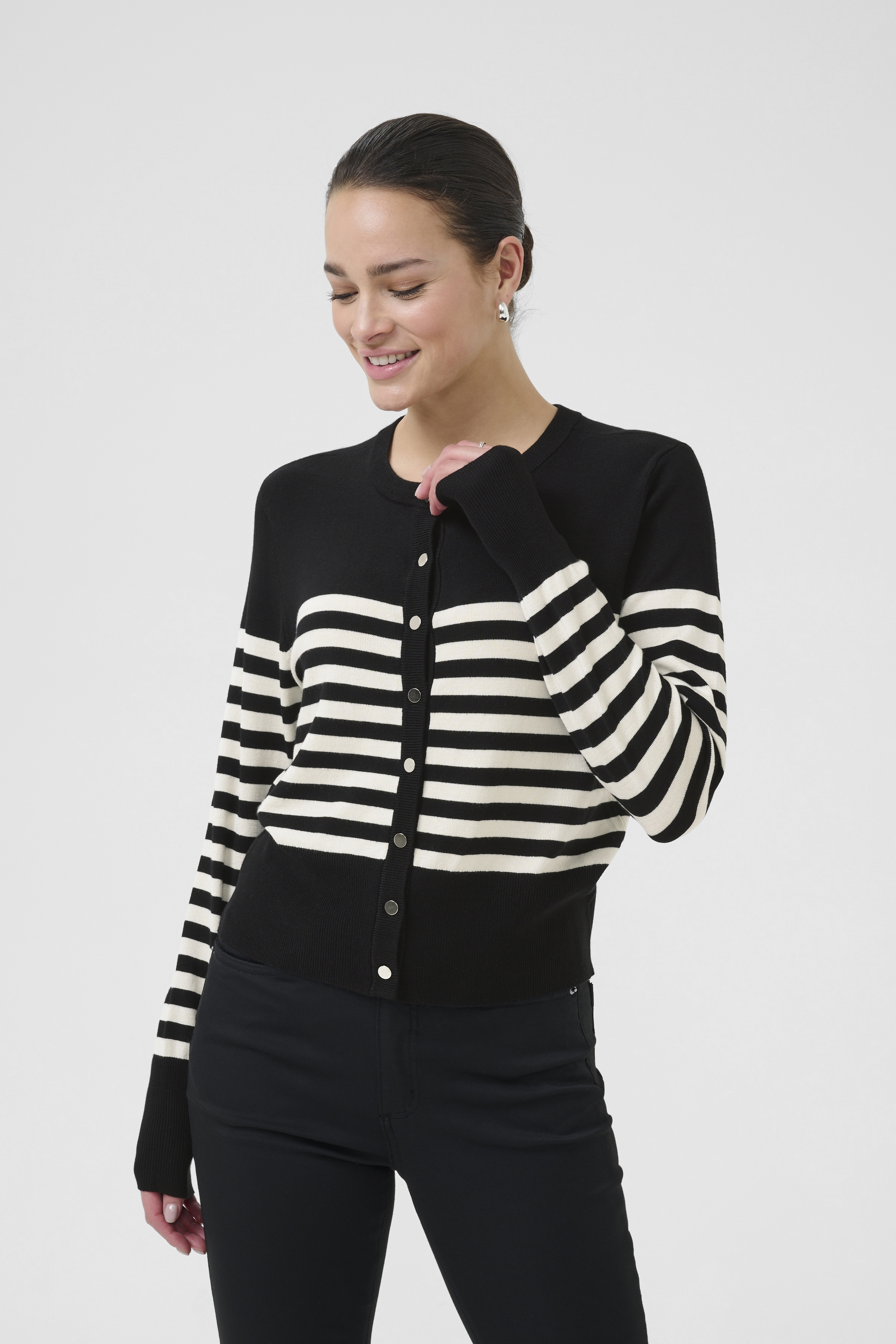 KAlizza Cardigan Black/Turtledove Randig kort kofta - 3