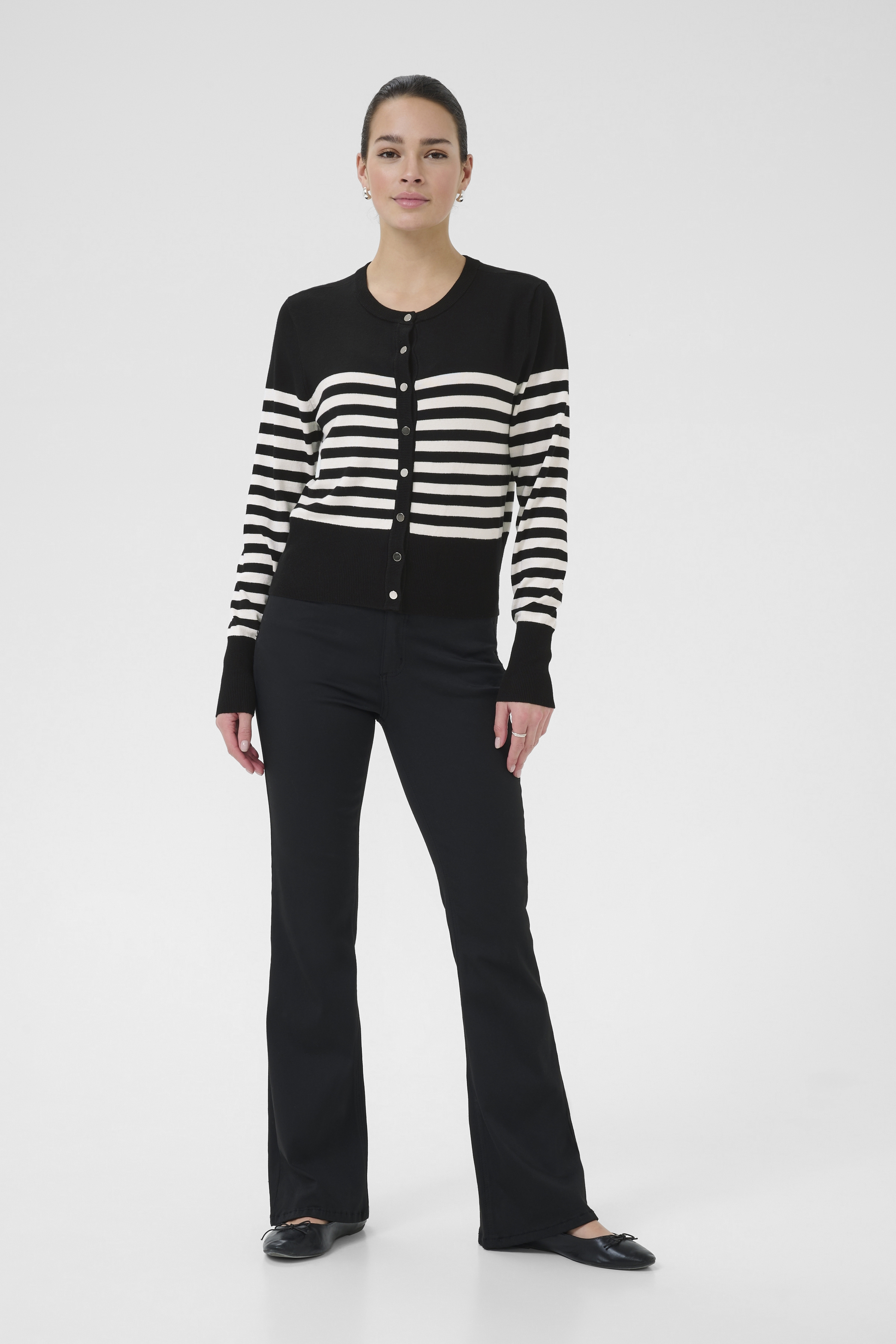 KAlizza Cardigan Black/Turtledove Randig kort kofta - 4