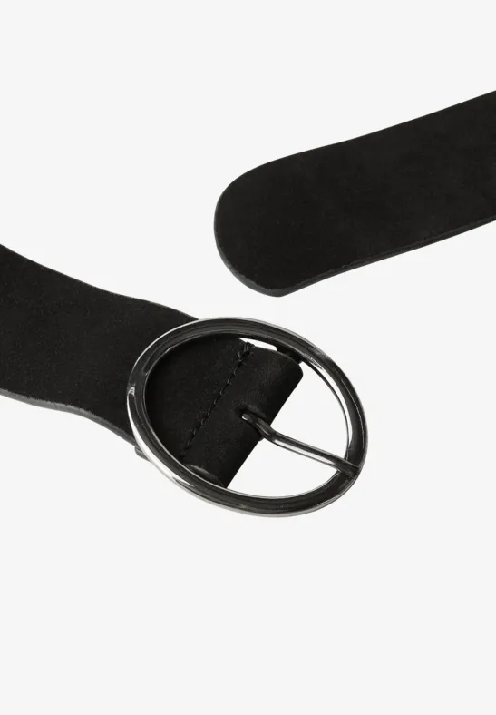 Läderbälte med metallspänne Svart