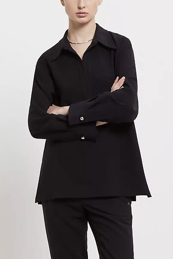 OttodÁme - Blouse With Polo Neck Black