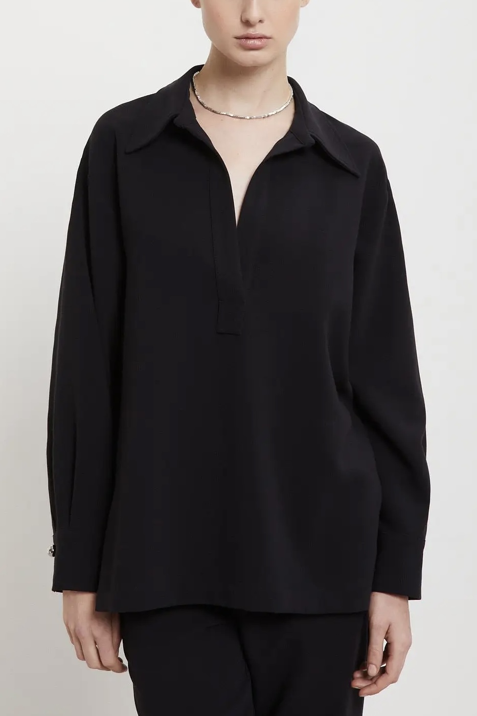 OttodÁme - Blouse With Polo Neck Black - 3