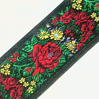 Jacquardband  Dräktband 55 mm Svart med röda rosor nr 14 