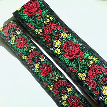 Jacquardband Dräktband 33 mm Svart med röda rosor nr 14