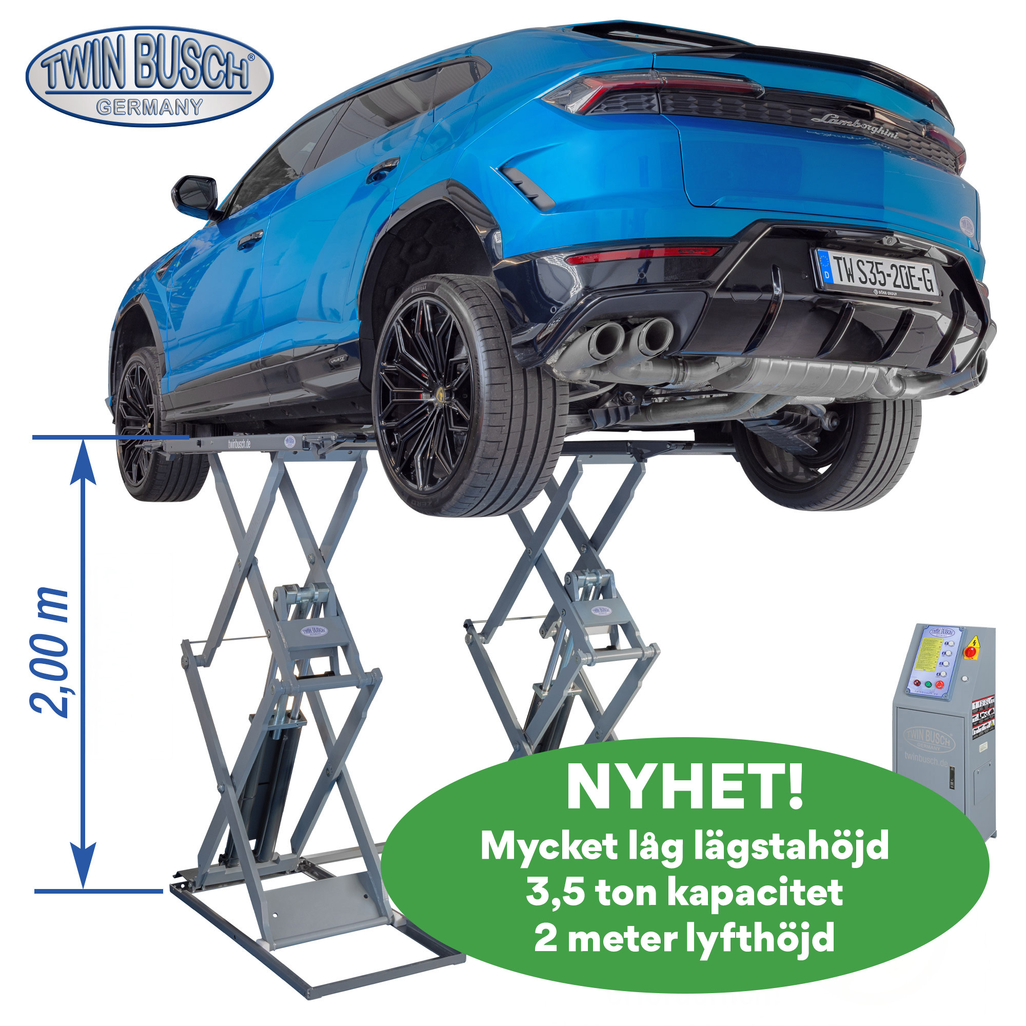 Saxlyft fullhöjd 2 meter 3,5 t (GRÅ)