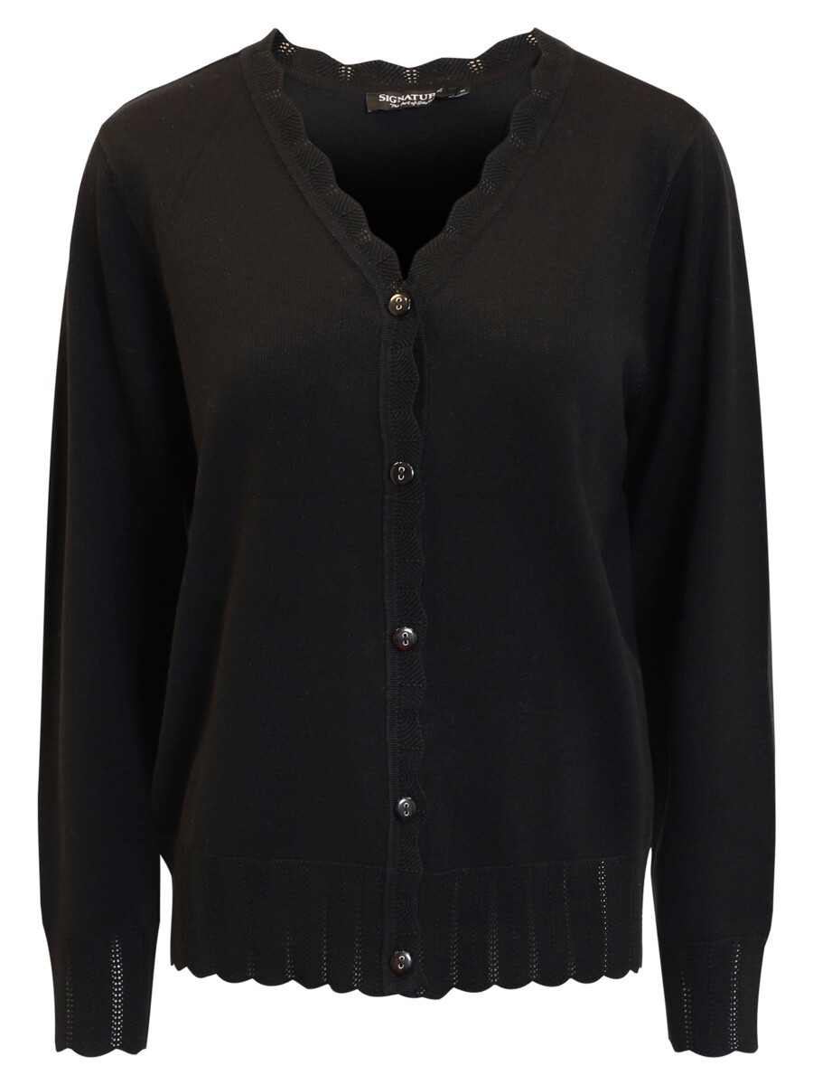 Tunnstickad Cardigan  - Svart - Signature